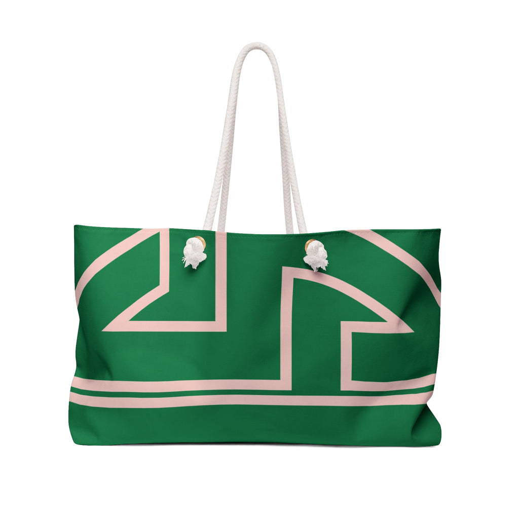 The Signia Custom Monogram Geometric Packable Weekender Bag Travel Tote, Green/Pink