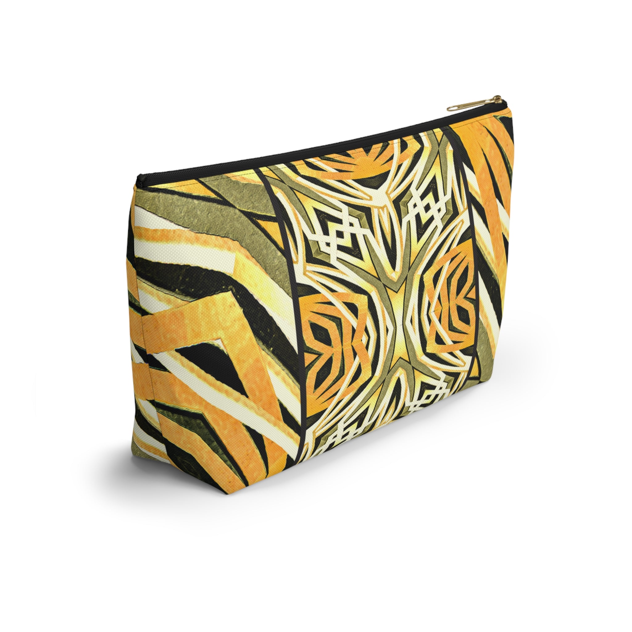 Tribal Sunrise Zebra Print T-Bottom Multipurpose Organizer Toiletry Travel Pouch, Black/Orange/Yellow
