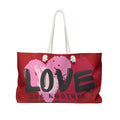 Love One Another Packable Oversized Multipurpose Weekender Bag, Carryall Tote, Beach Bag, Red
