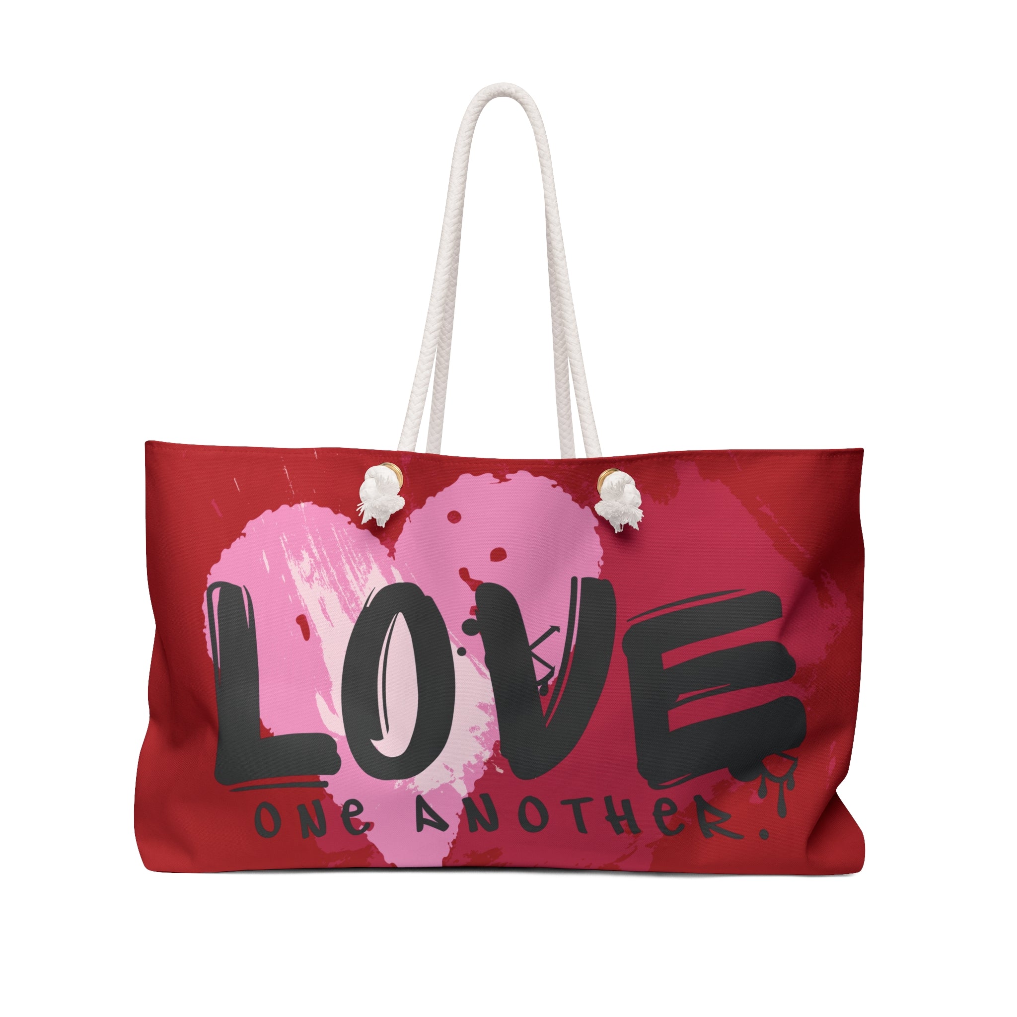Love One Another Packable Oversized Multipurpose Weekender Bag, Carryall Tote, Beach Bag, Red