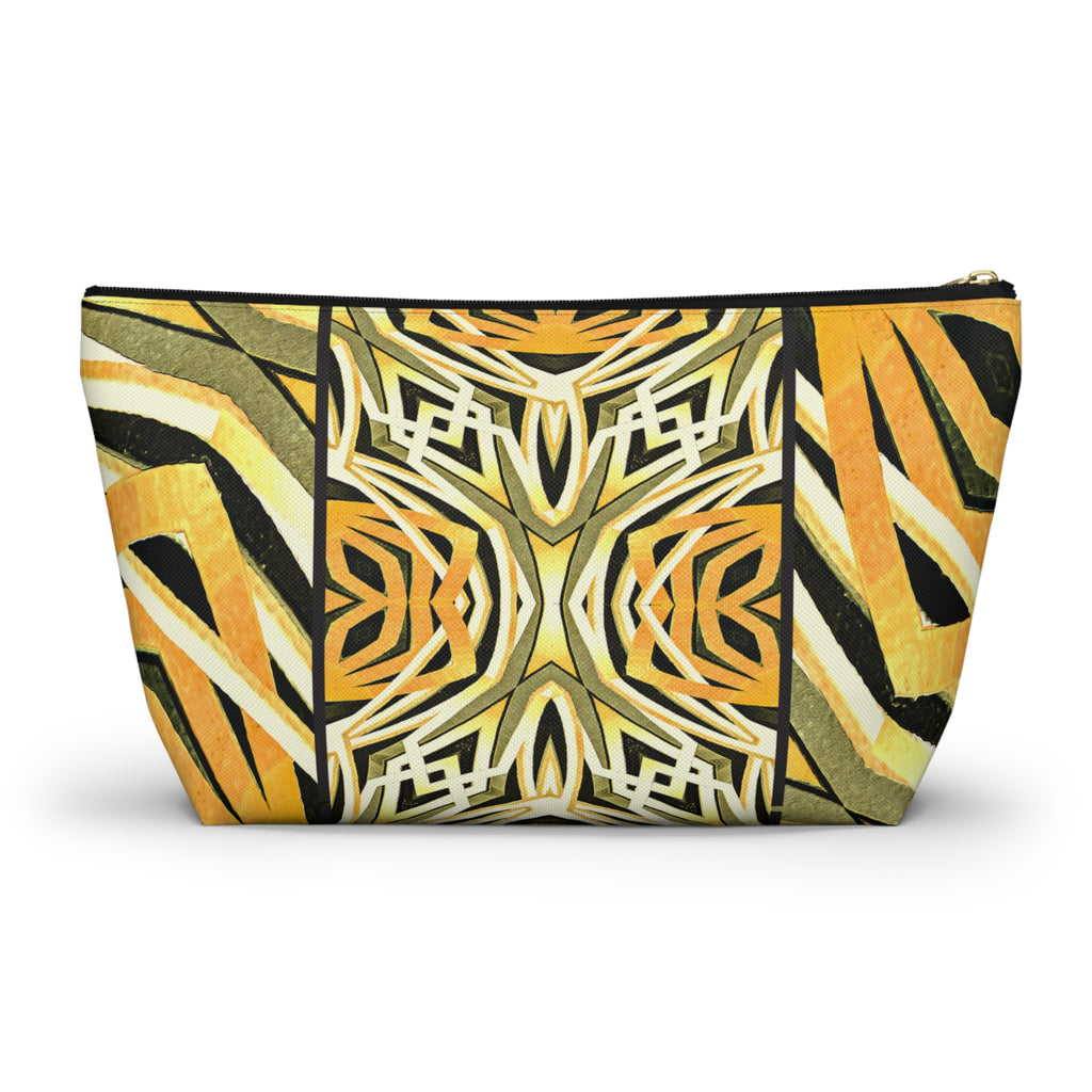 Tribal Sunrise Zebra Print T-Bottom Multipurpose Organizer Toiletry Travel Pouch, Black/Orange/Yellow