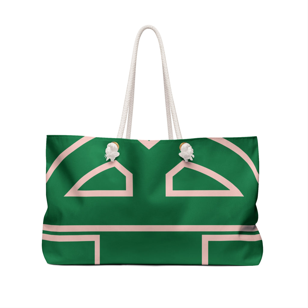 The Signia Custom Monogram Geometric Packable Weekender Bag Travel Tote, Green/Pink