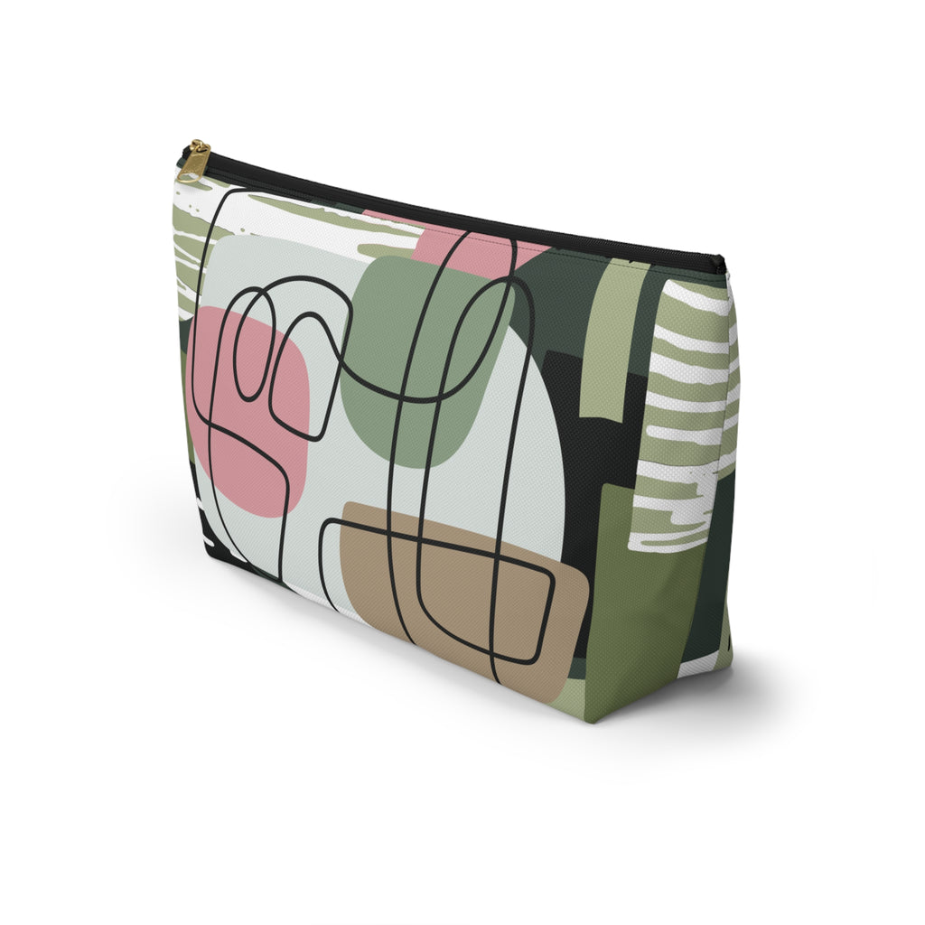 Modern Abstract T-Bottom Multipurpose Organizer Toiletry Travel Pouch, Pink/Green/Black
