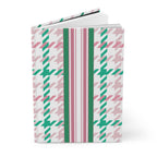 Houndstooth & Stripes Hardcover Journal Lined Notebook for Notes and Planning, Pink/Green