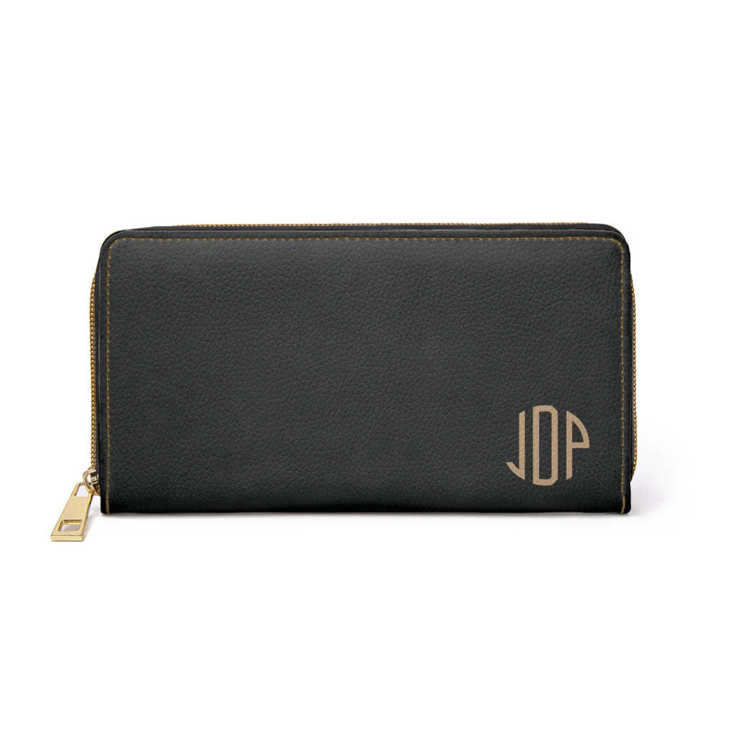 The MonoTone Personalized Monogram Zipper Wallet, Black
