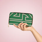 The Signia Custom Monogram Geometric Zipper Wallet, Green/Pink