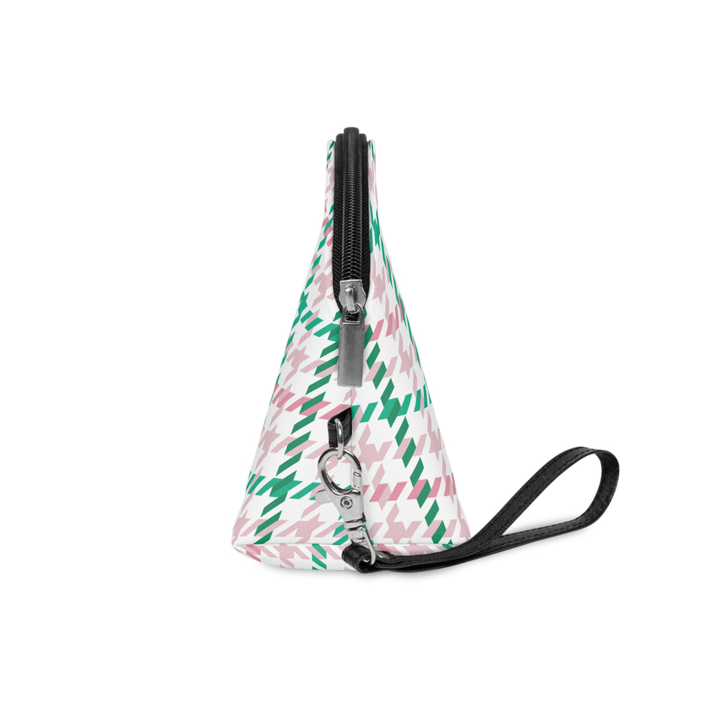 Houndstooth & Stripes Chic Makeup Bag Cosmetic Pouch, Pink/Green