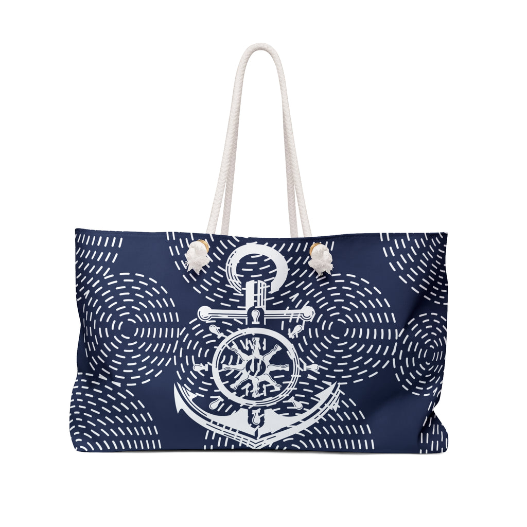 Nautical Swirls Packable Oversized Multipurpose Weekender Bag, Carryall Tote, Beach Bag, Blue/White