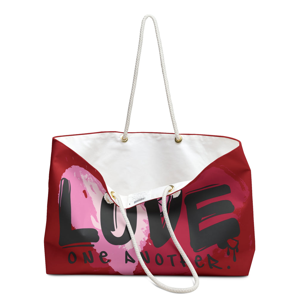 Love One Another Packable Oversized Multipurpose Weekender Bag, Carryall Tote, Beach Bag, Red