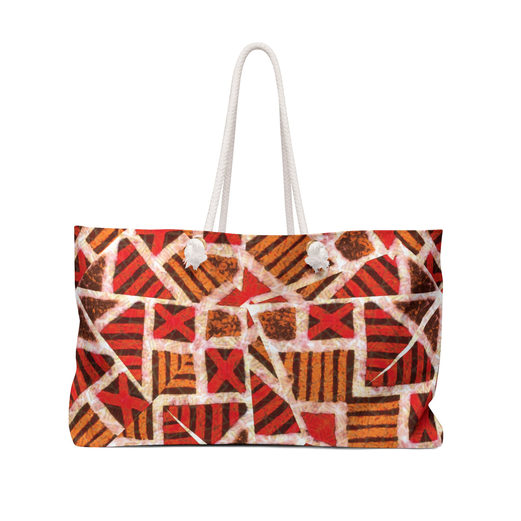 Red & Earth Tones Tribal Geometric Packable Oversized Multipurpose Weekender Bag, Carryall Tote, Beach Bag, Multicolor