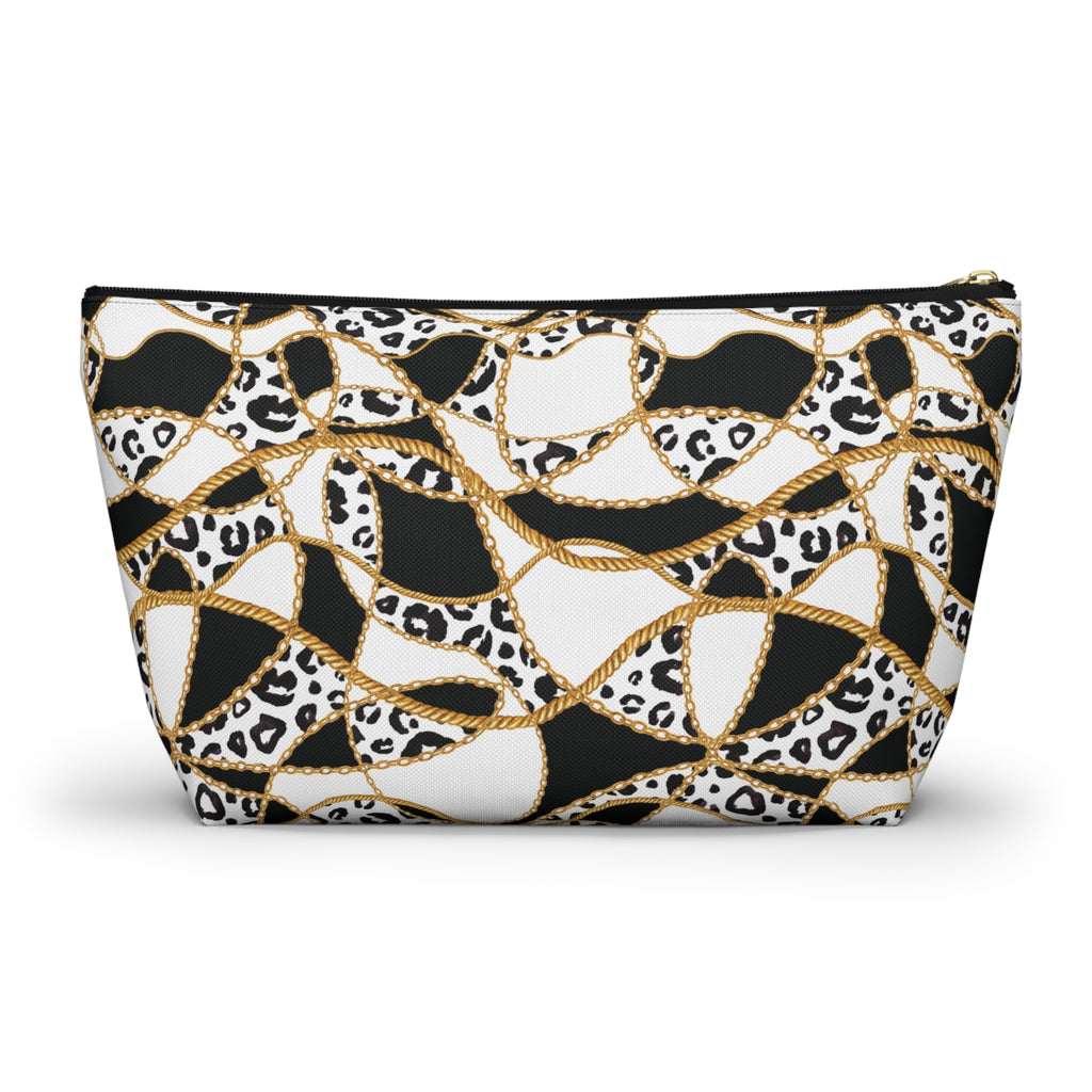 Leopard Chain T-Bottom Multipurpose Organizer Toiletry Travel Pouch, Black/White/Gold