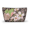 Butterfly Blossom Zebra Print T-Bottom Multipurpose Organizer Toiletry Travel Pouch, Pink/Black