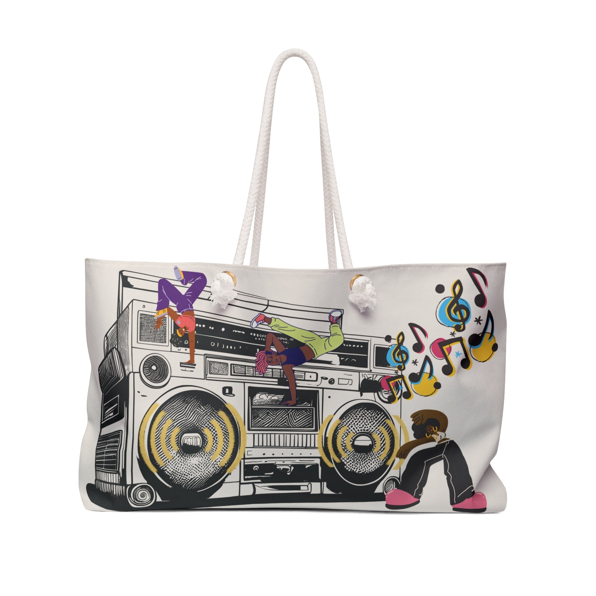 Retro Boombox Packable Oversized Multipurpose Weekender Bag, Carryall Tote, Beach Bag, Tan