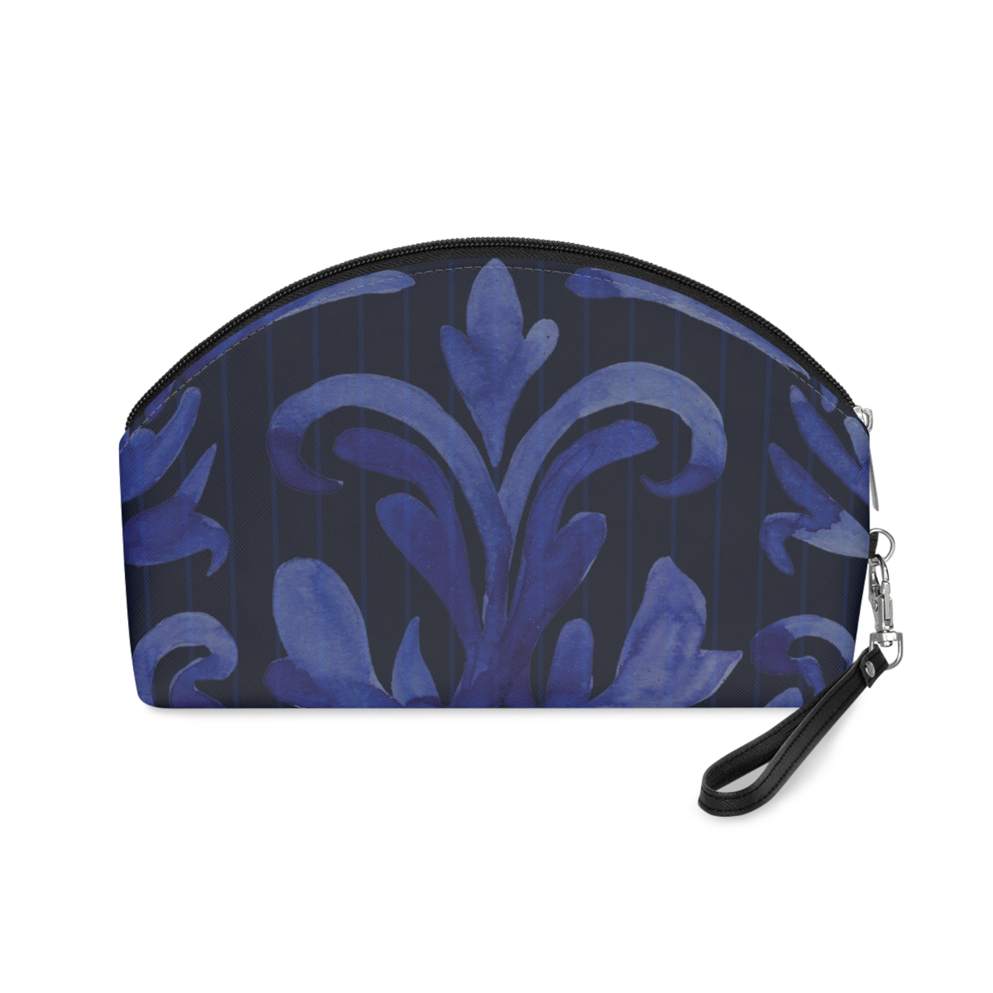 Blue Damask & Pinstripe Chic Makeup Bag, Cosmetic Bag