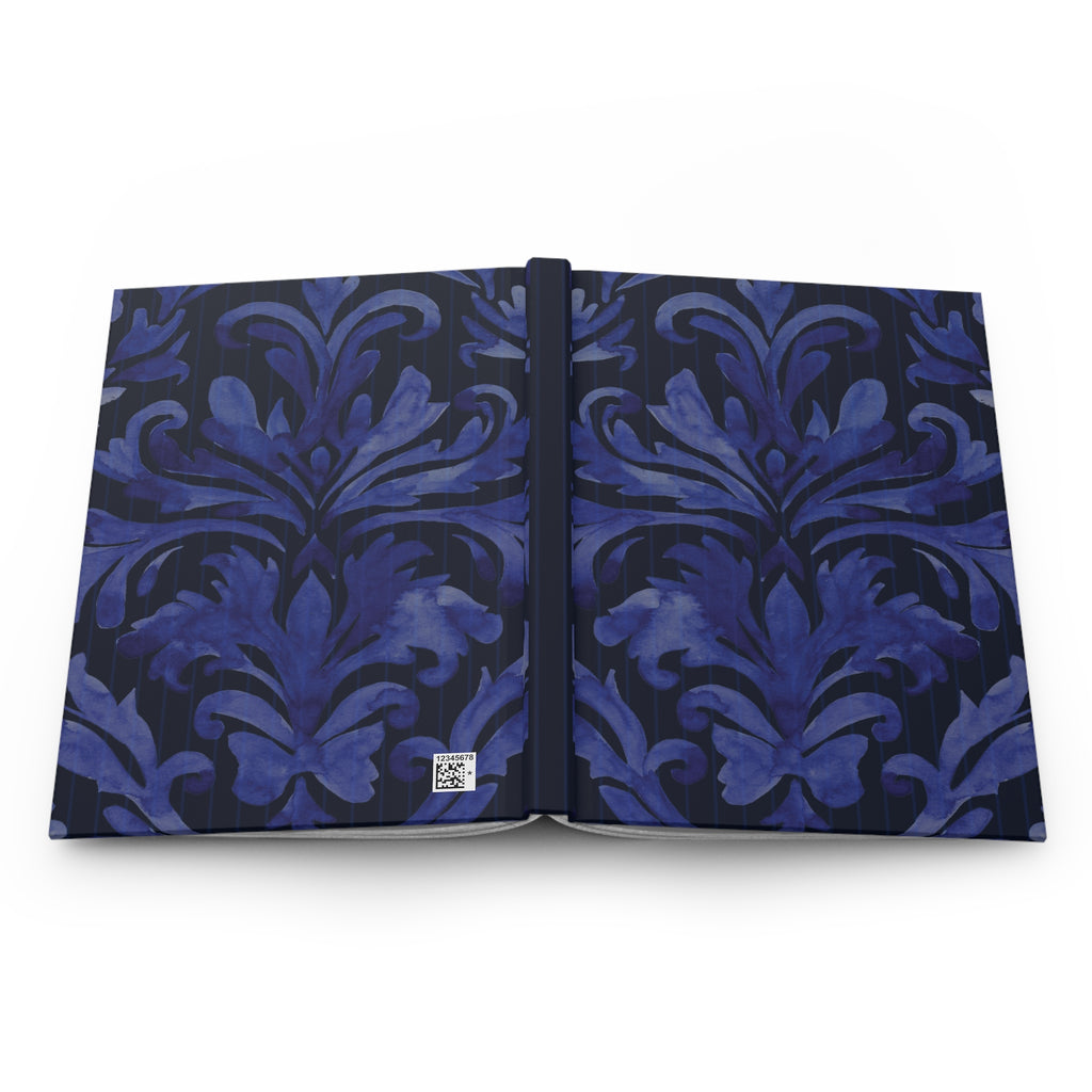 Blue Damask Hardcover Journal Lined Notebook for Notes & Planning