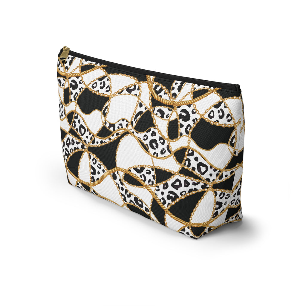 Leopard Chain T-Bottom Multipurpose Organizer Toiletry Travel Pouch, Black/White/Gold