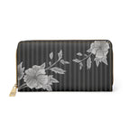 Gray Rose & Pinstripe Zipper Wallet, Black/Gray