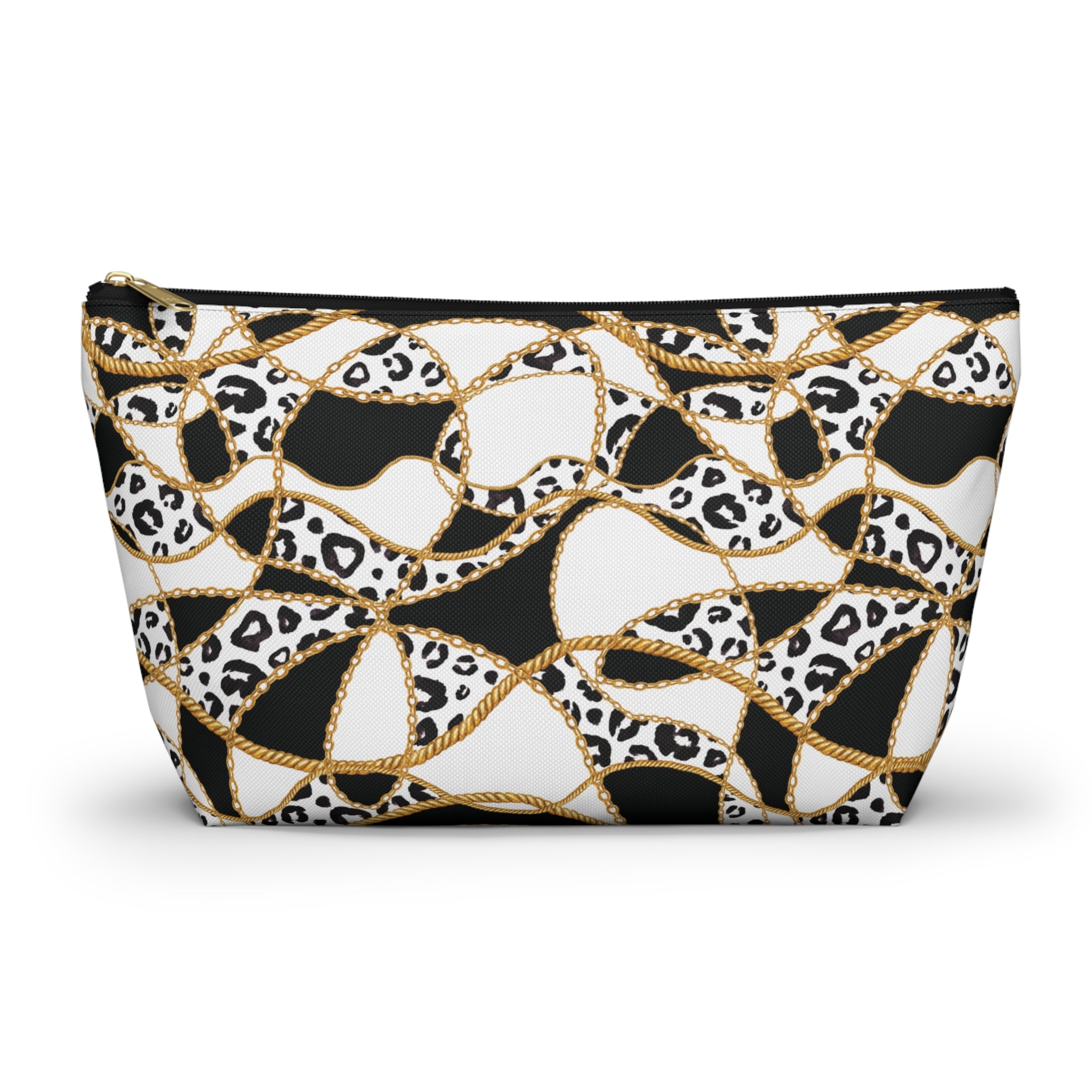 Leopard Chain T-Bottom Multipurpose Organizer Toiletry Travel Pouch, Black/White/Gold