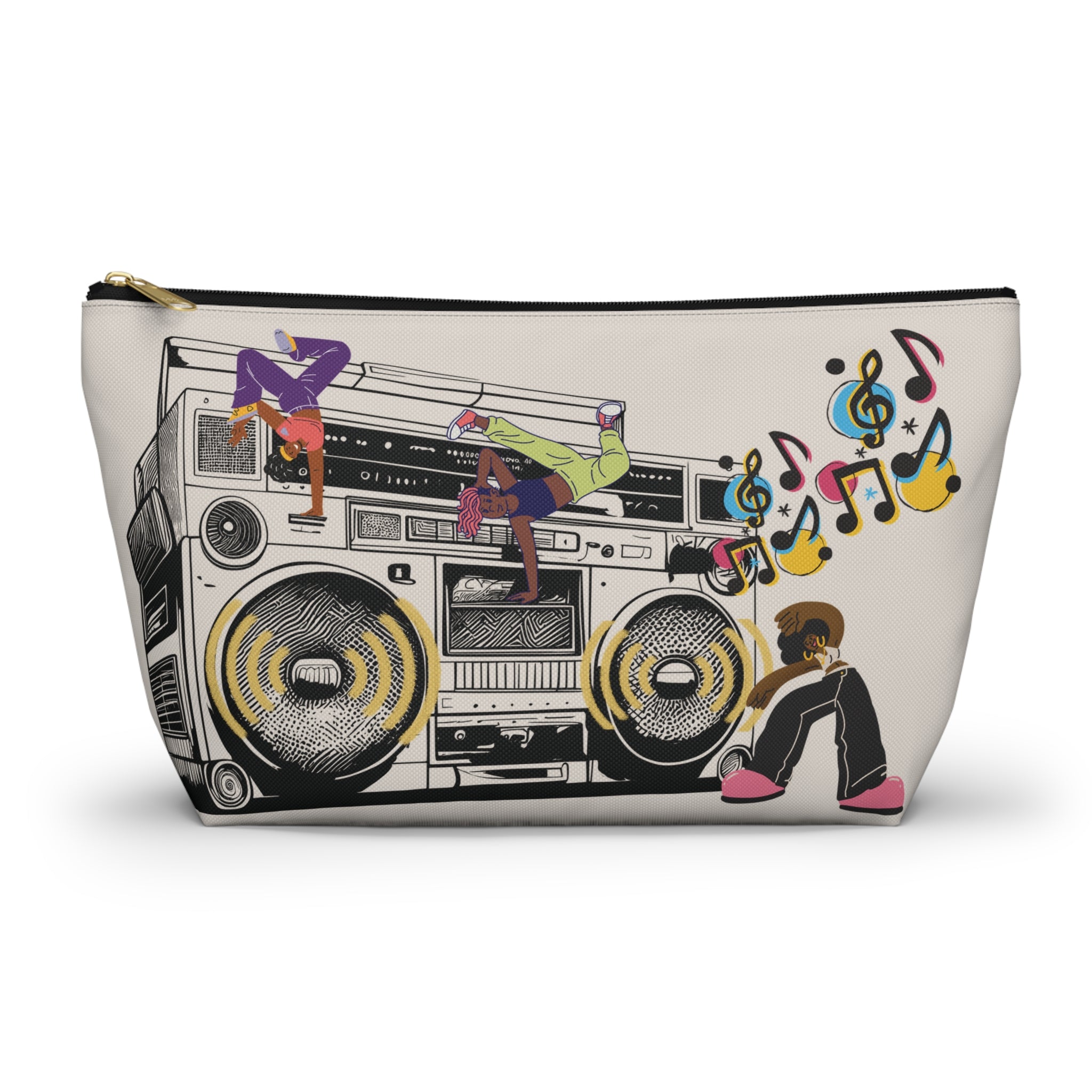 Retro Boombox T-Bottom Multipurpose Organizer Toiletry Travel Pouch, Natural Multicolor