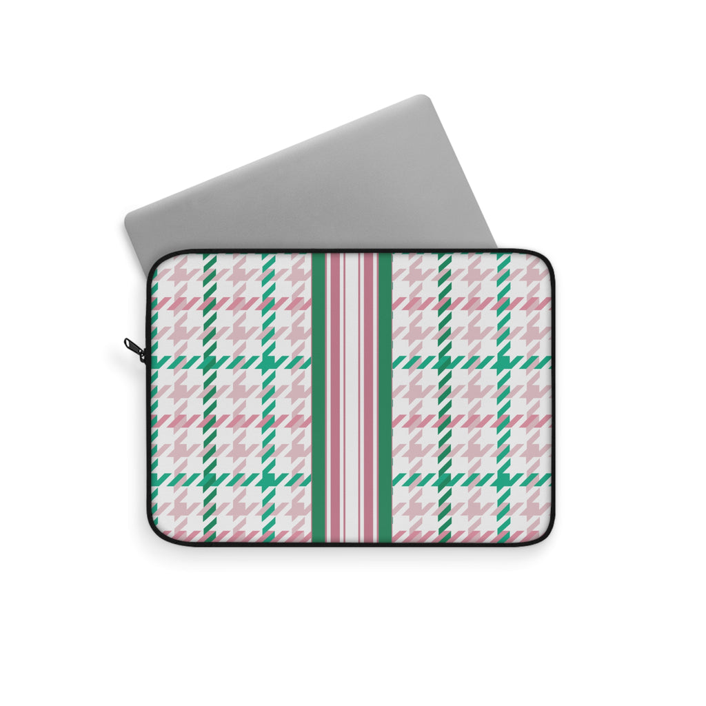 Houndstooth & Stripes Laptop Sleeve Protective Case, Multiple Sizes, Pink/Green