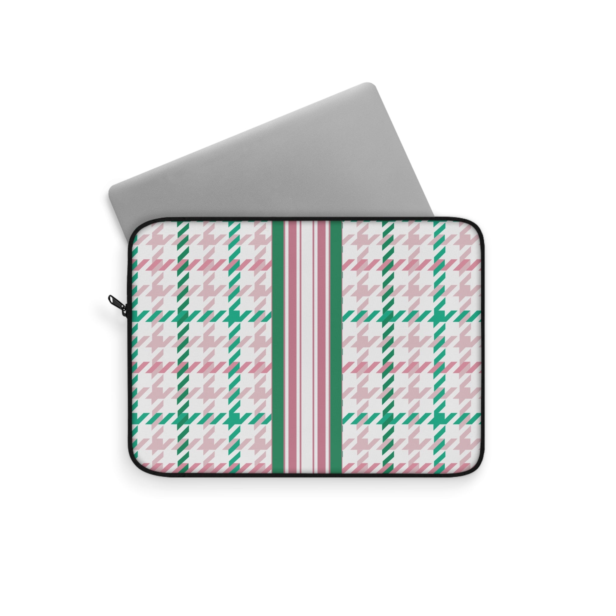 Houndstooth & Stripes Laptop Sleeve Protective Case, Multiple Sizes, Pink/Green