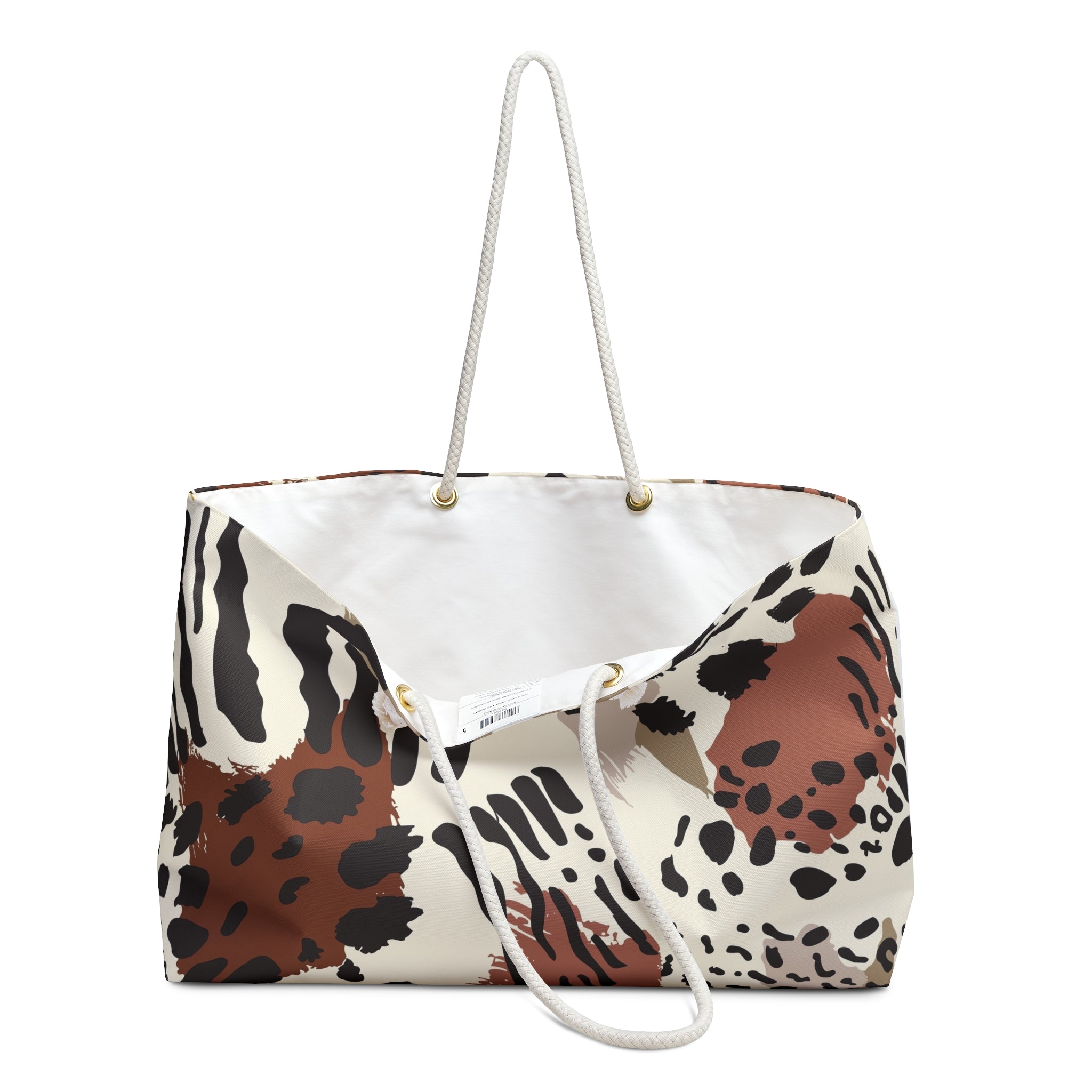 Leopard Zebra Pattern Packable Oversized Multipurpose Weekender Bag, Carryall Tote, Beach Bag, Multicolor