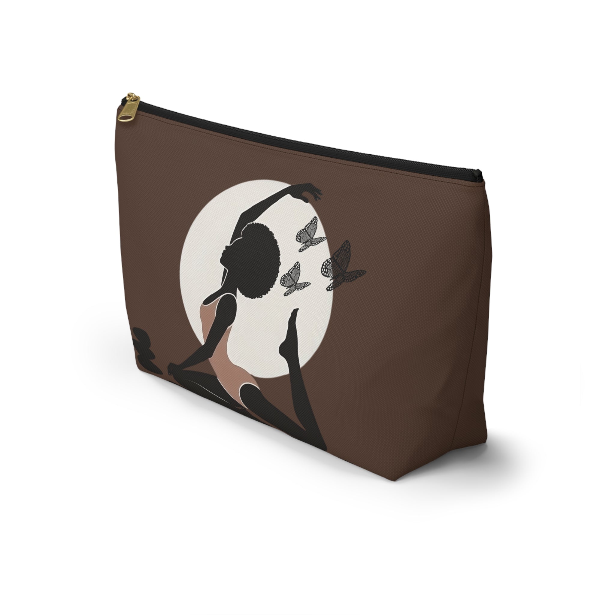 Moon Yoga Pose T-Bottom Multipurpose Organizer Toiletry Travel Pouch, Brown