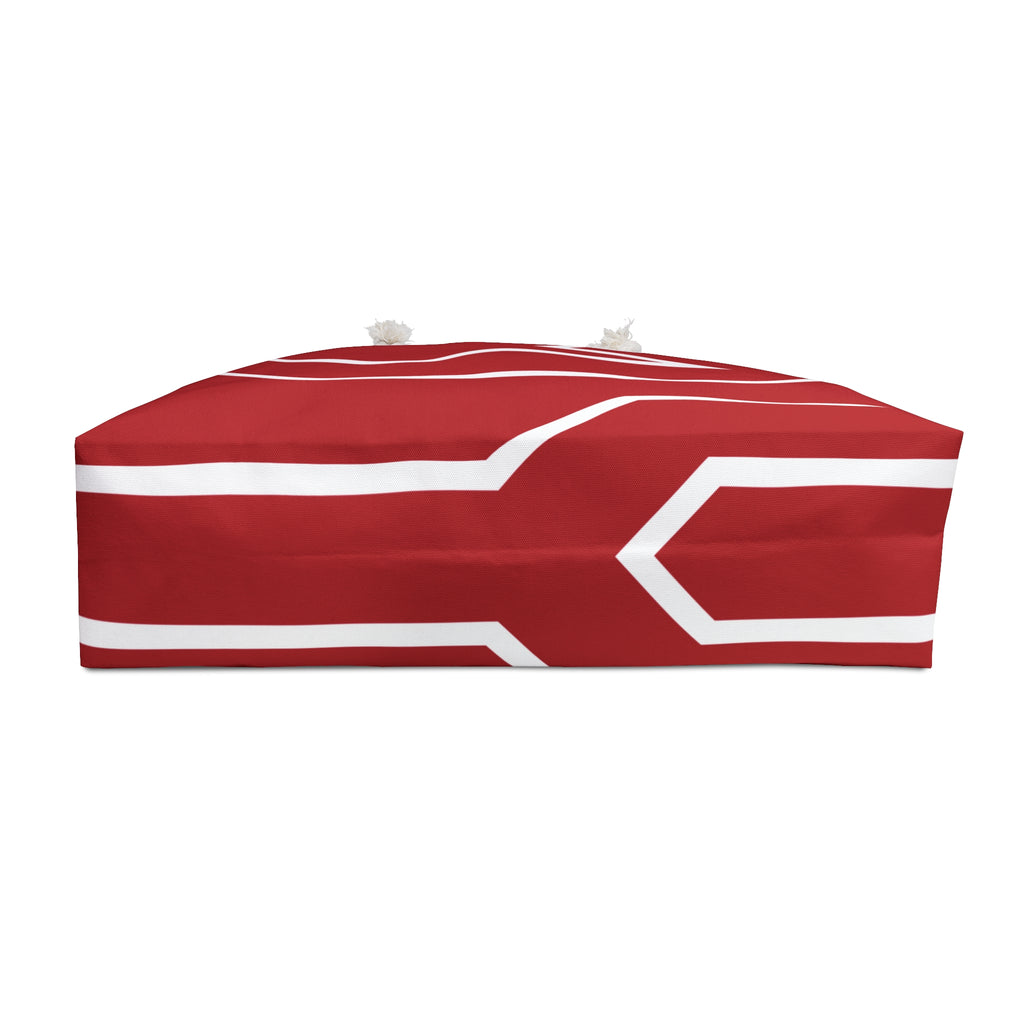 The Signia Custom Monogram Geometric Packable Oversized Multipurpose Weekender Bag, Carryall Tote, Beach Bag, Red/White