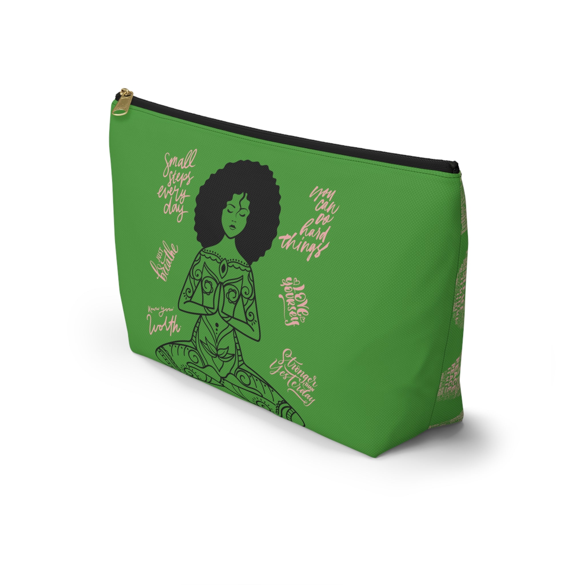 Know Your Worth Goddess T-Bottom Multipurpose Organizer Toiletry Travel Pouch, Green/Pink