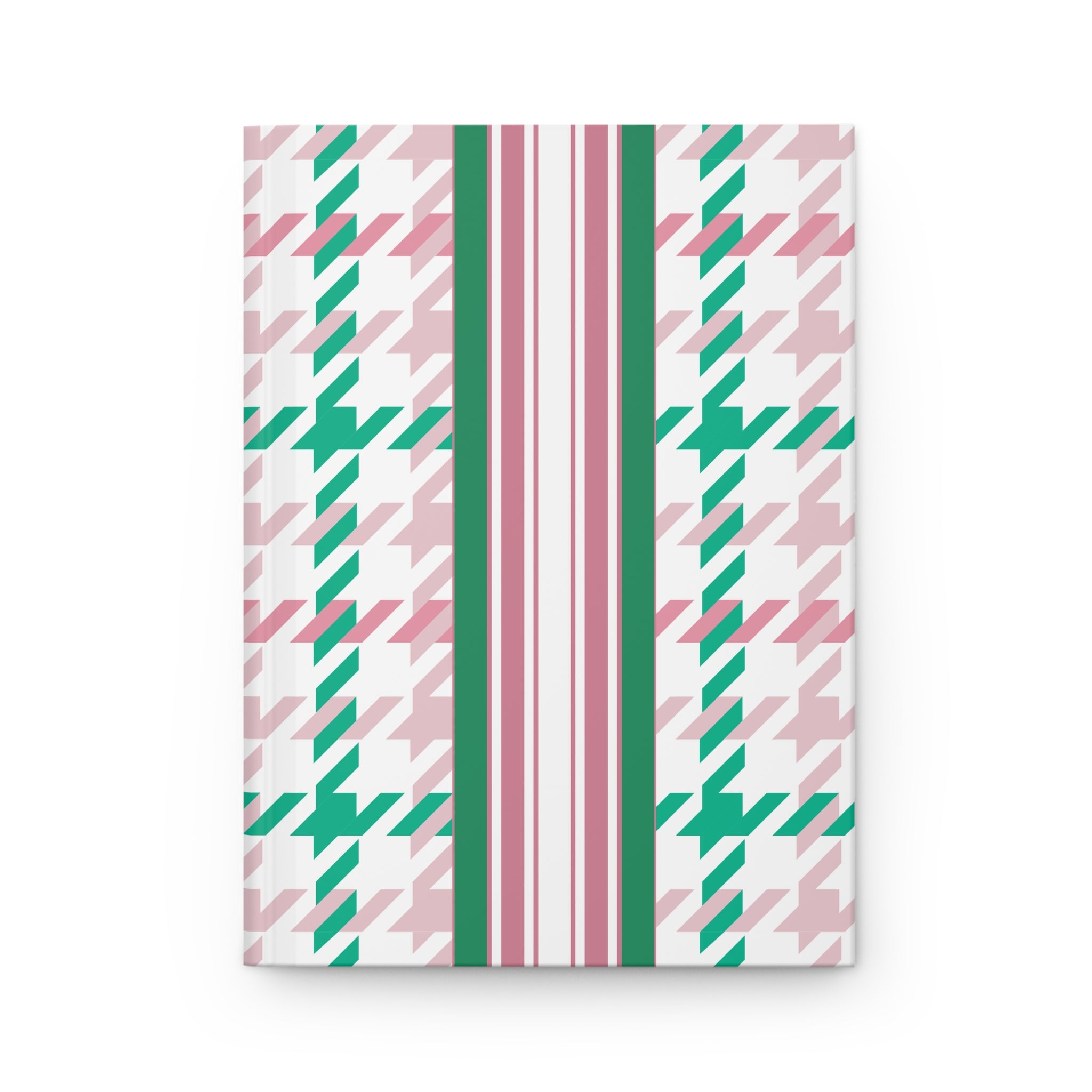 Houndstooth & Stripes Hardcover Journal Lined Notebook for Notes and Planning, Pink/Green