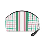 Houndstooth & Stripes Chic Makeup Bag Cosmetic Pouch, Pink/Green