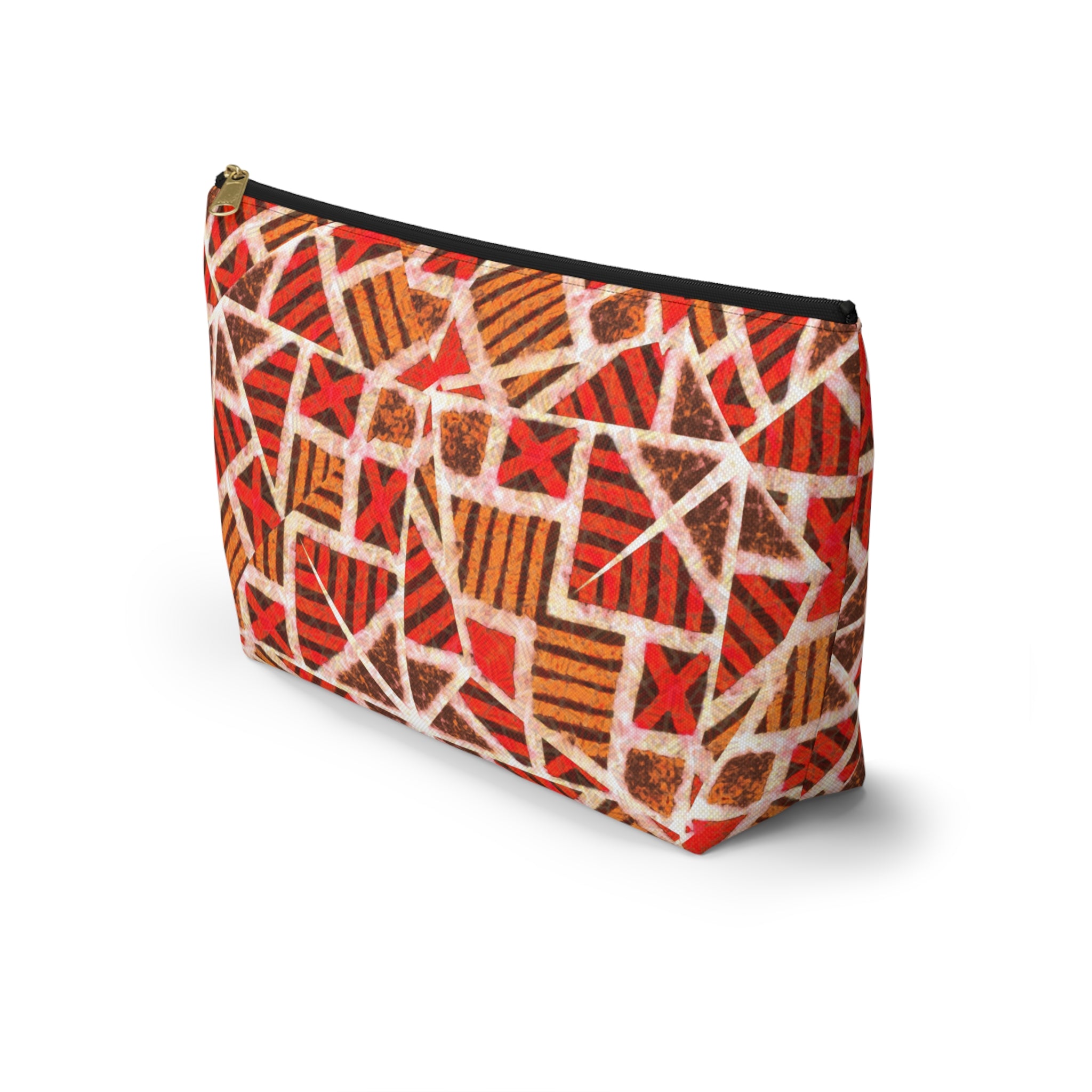 Red & Earth Tones Tribal Geometric T-Bottom Multipurpose Organizer Toiletry Travel Pouch, Red Multicolor