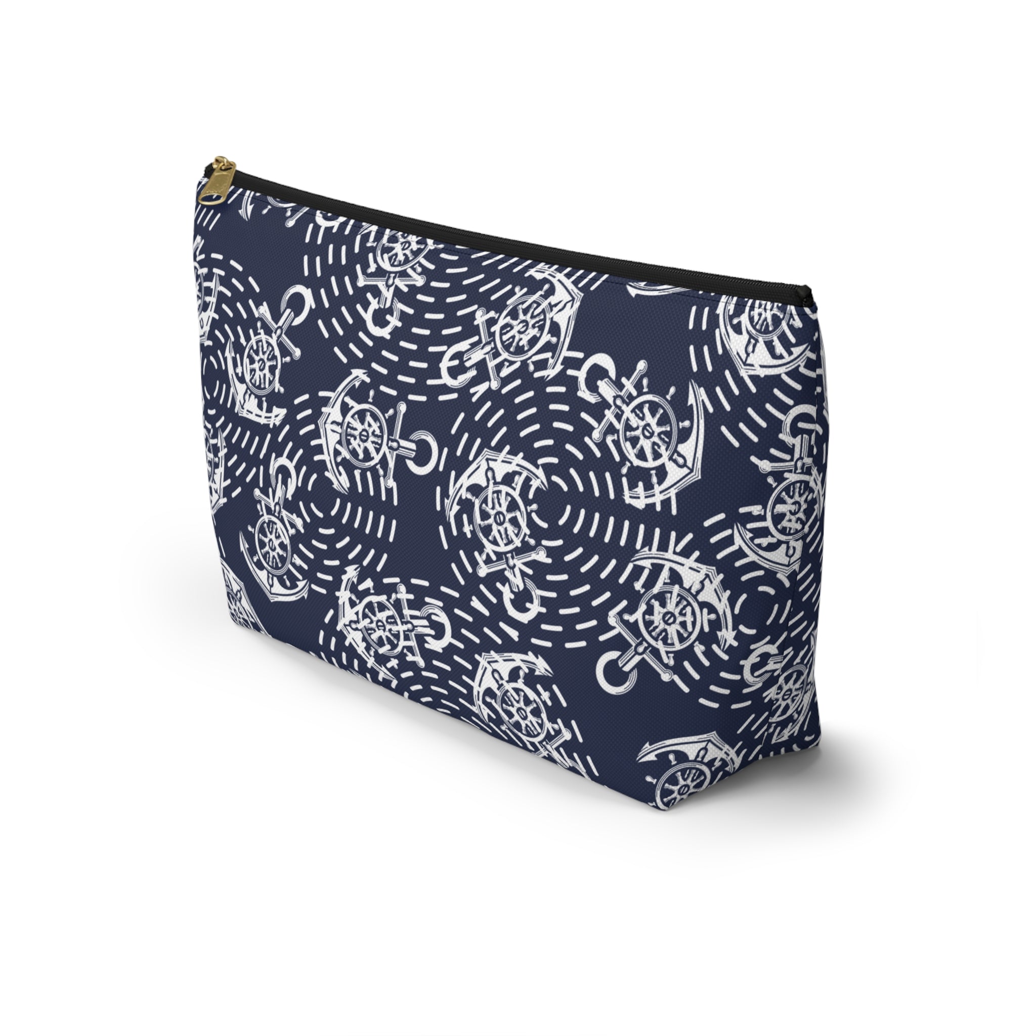 Nautical Anchor T-Bottom Multipurpose Organizer Toiletry Travel Pouch, Blue/White