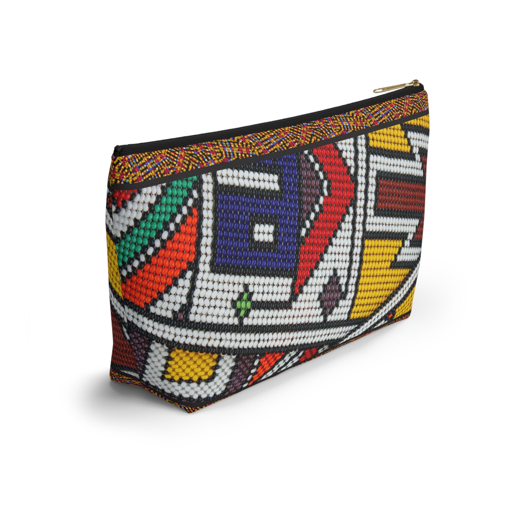 Tribal Geometric Beadwork Print T-Bottom Multipurpose Organizer Toiletry Travel Pouch, Multicolor