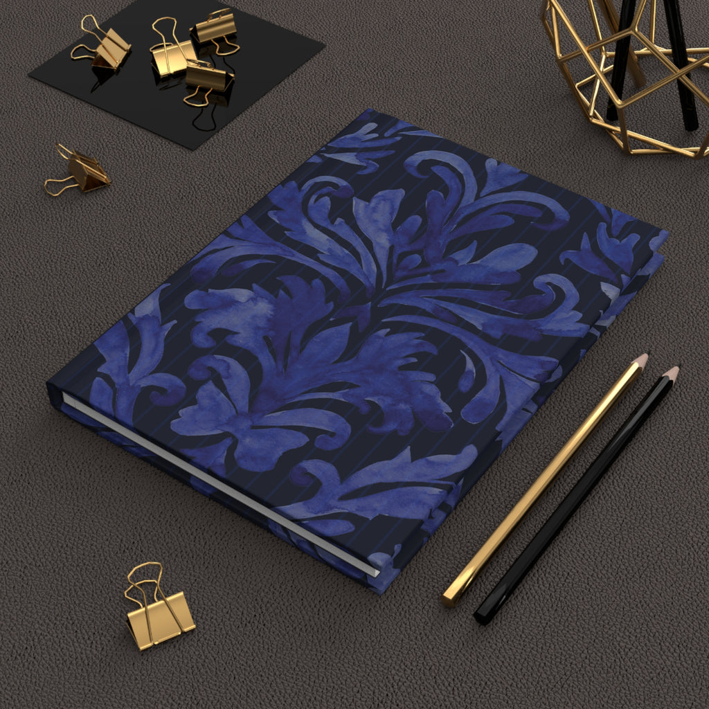 Blue Damask Hardcover Journal Lined Notebook for Notes & Planning