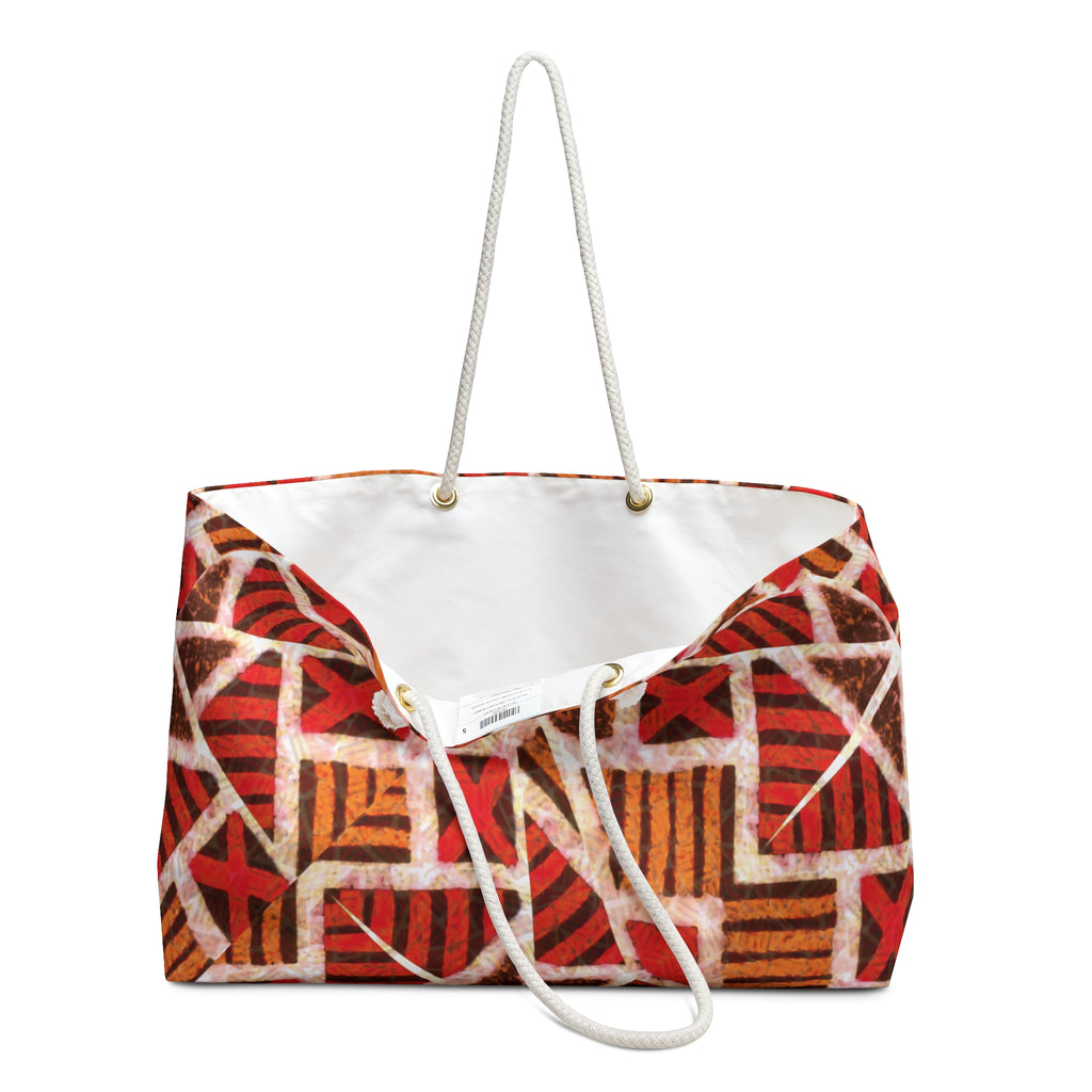 Red & Earth Tones Tribal Geometric Packable Oversized Multipurpose Weekender Bag, Carryall Tote, Beach Bag, Multicolor