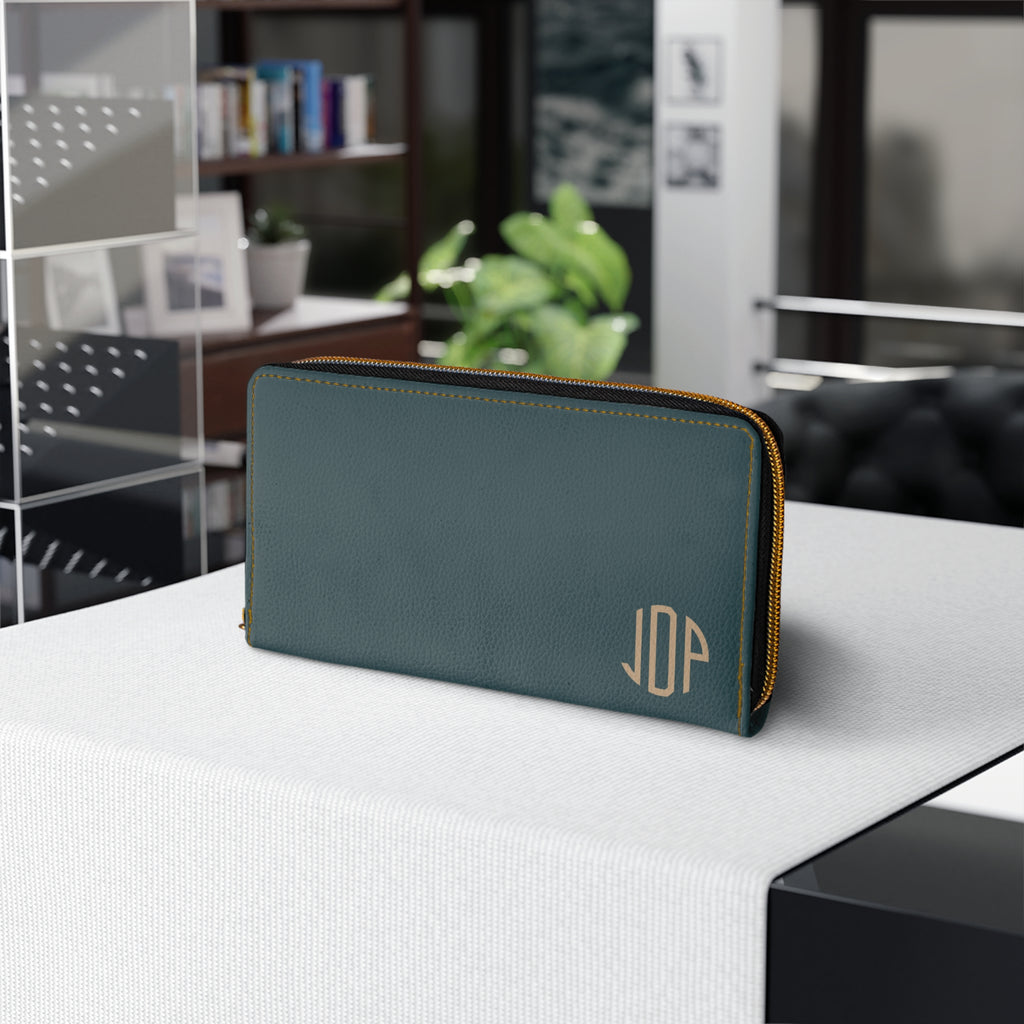 The MonoTone Monogram Zipper Wallet, Teal Blue