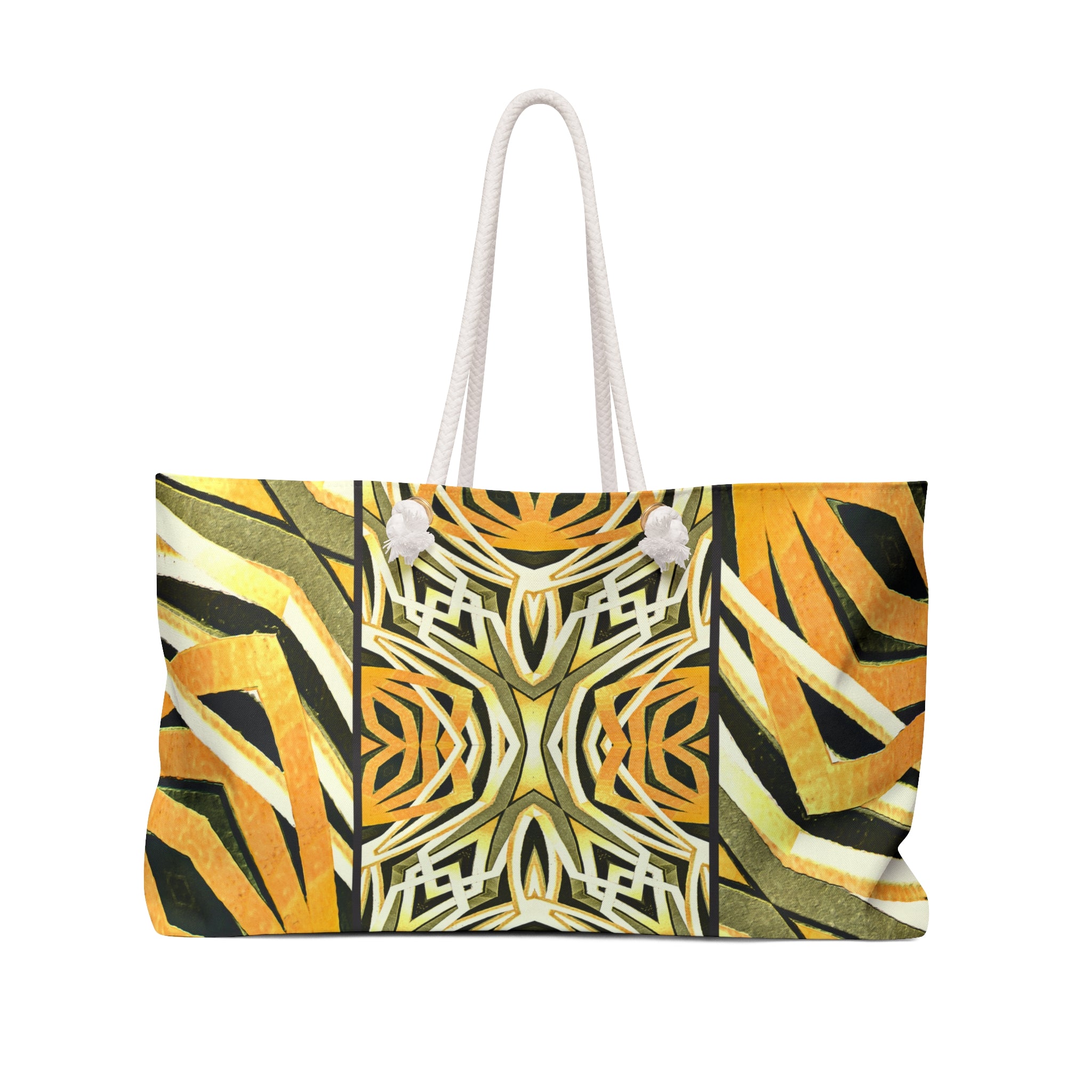 Zebra Sunrise Print Packable Oversized Multipurpose Weekender Bag, Carryall Tote, Beach Bag, Orange/Yellow