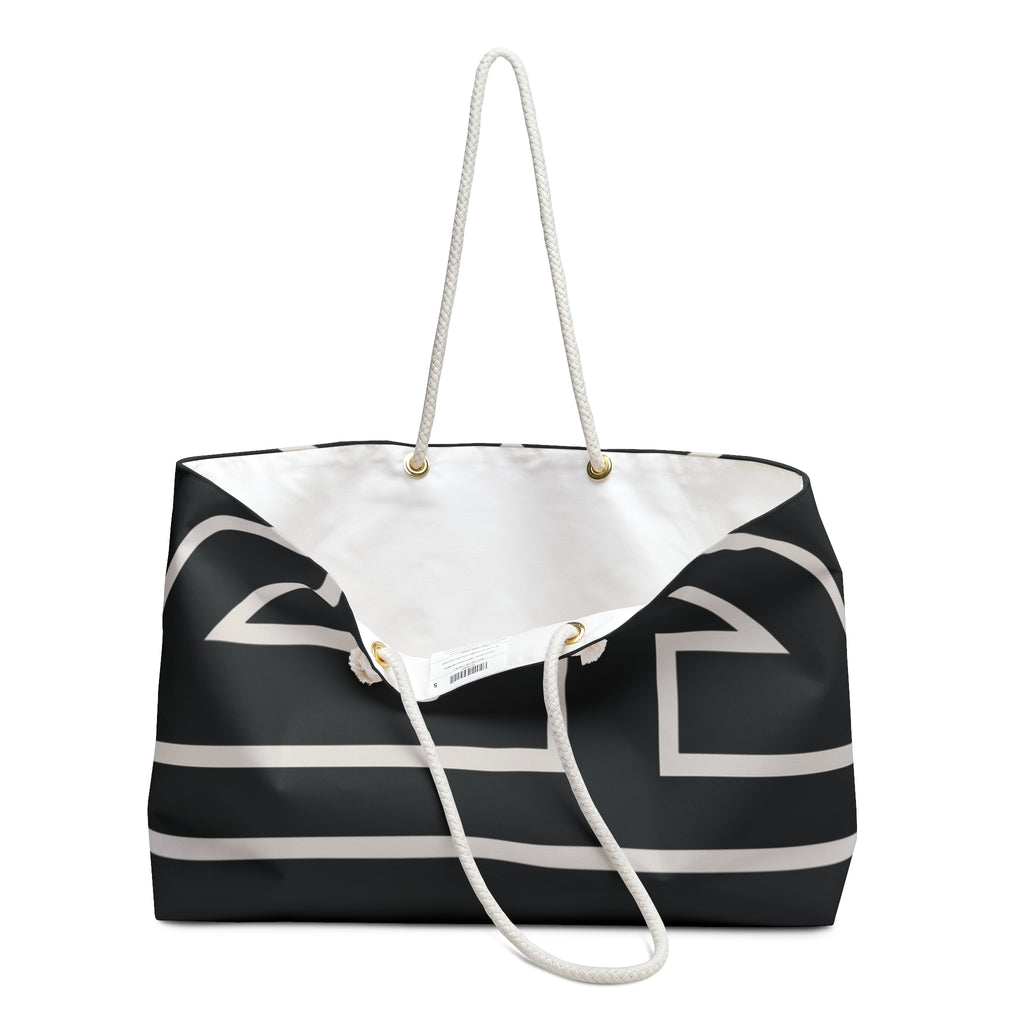 The Signia Custom Monogram Geometric Packable Oversized Multipurpose Weekender Bag, Carryall Tote, Beach Bag, Black/White