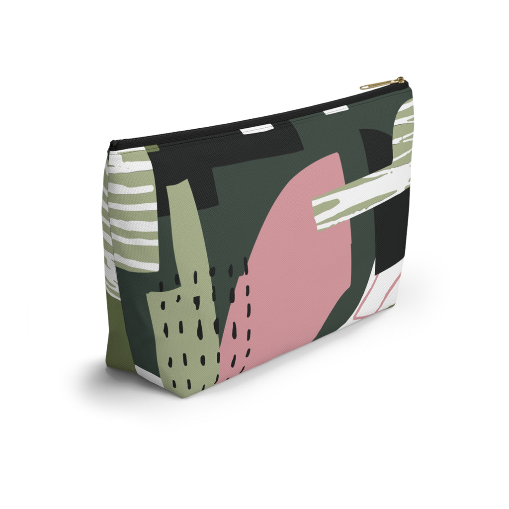 Modern Abstract T-Bottom Multipurpose Organizer Toiletry Travel Pouch, Pink/Green/Black