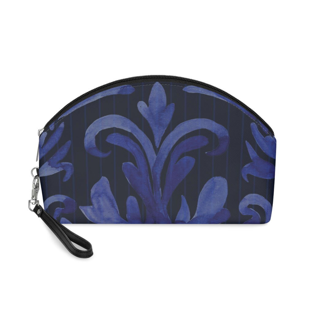 Blue Damask & Pinstripe Chic Makeup Bag, Cosmetic Bag