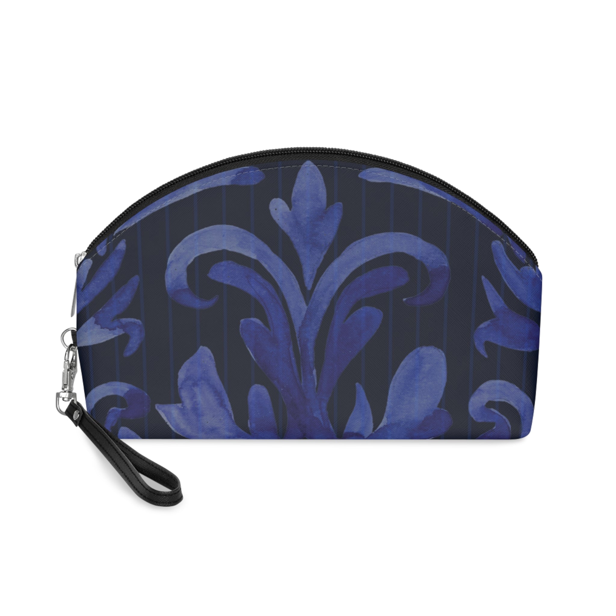 Blue Damask & Pinstripe Chic Makeup Bag, Cosmetic Bag