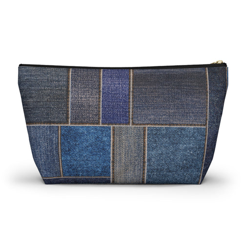 Denim Patchwork T-Bottom Multipurpose Organizer Toiletry Travel Pouch, Blue
