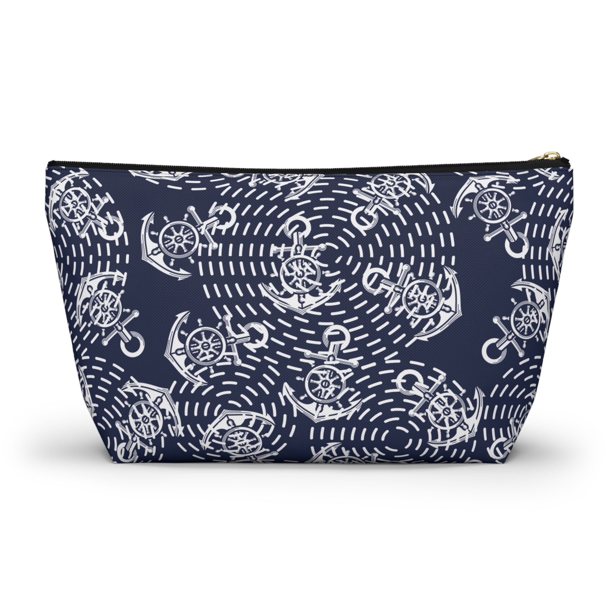 Nautical Anchor T-Bottom Multipurpose Organizer Toiletry Travel Pouch, Blue/White