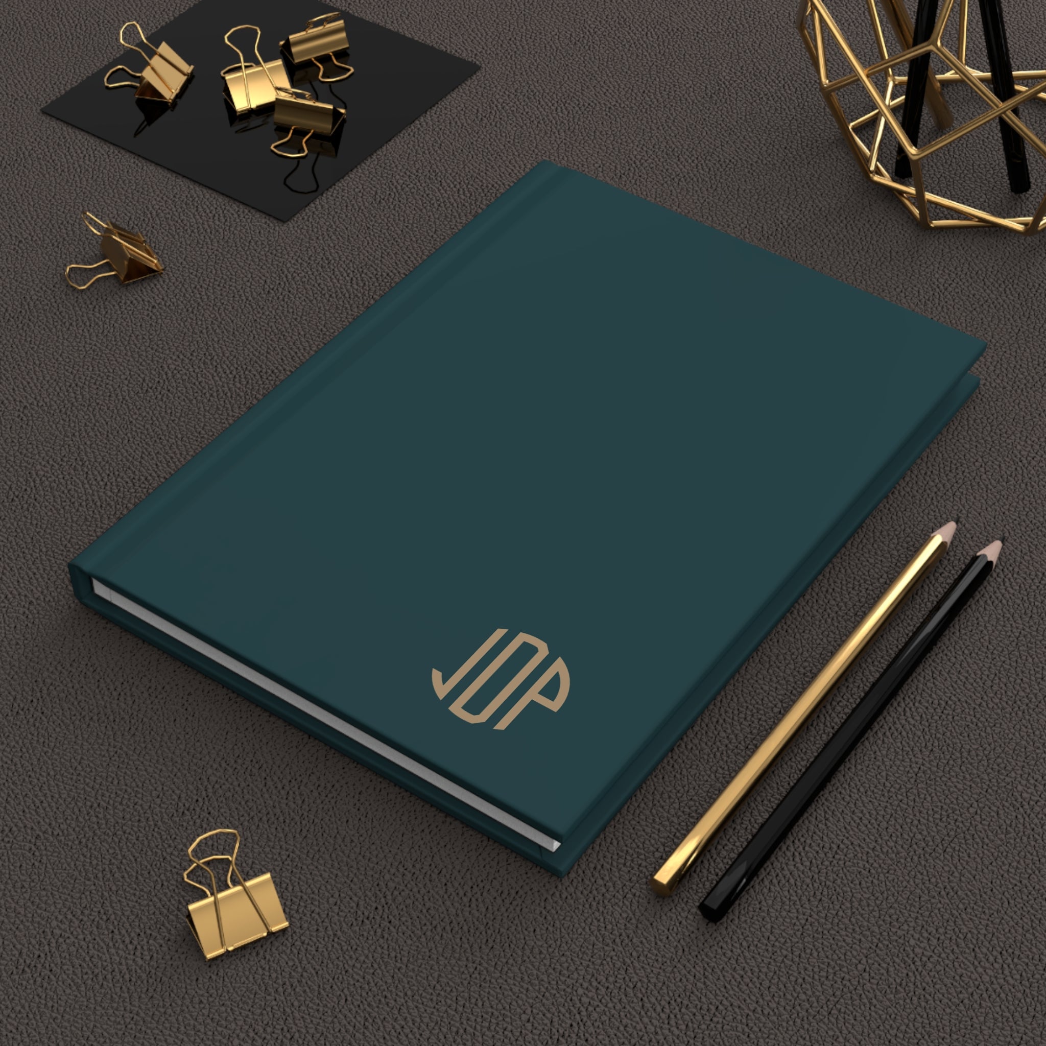 The MonoTone Monogram Hardcover Journal Lined Notebook for Notes and Planning, Teal Blue