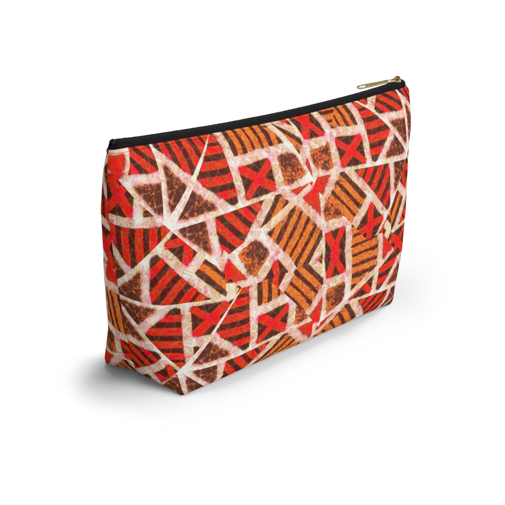 Red & Earth Tones Tribal Geometric T-Bottom Multipurpose Organizer Toiletry Travel Pouch, Red Multicolor