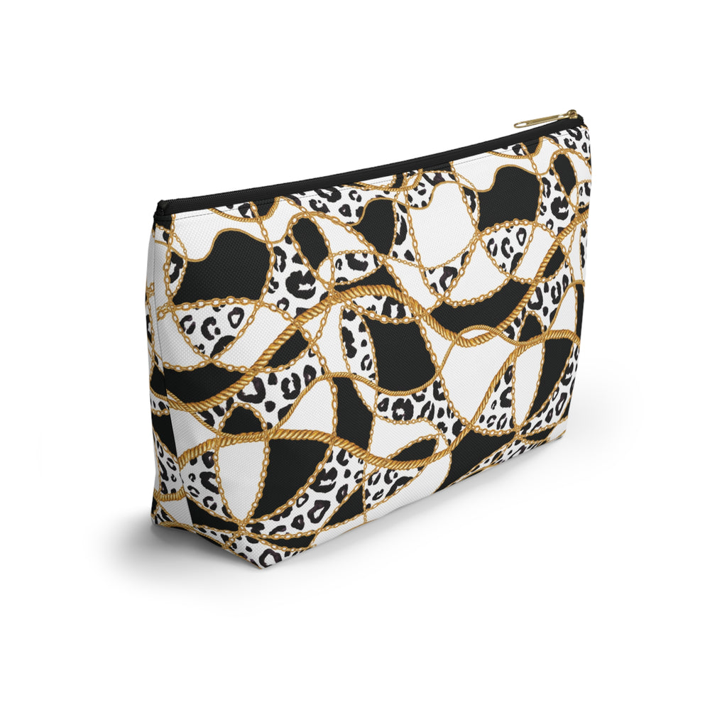Leopard Chain T-Bottom Multipurpose Organizer Toiletry Travel Pouch, Black/White/Gold