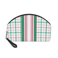 Houndstooth & Stripes Chic Makeup Bag Cosmetic Pouch, Pink/Green