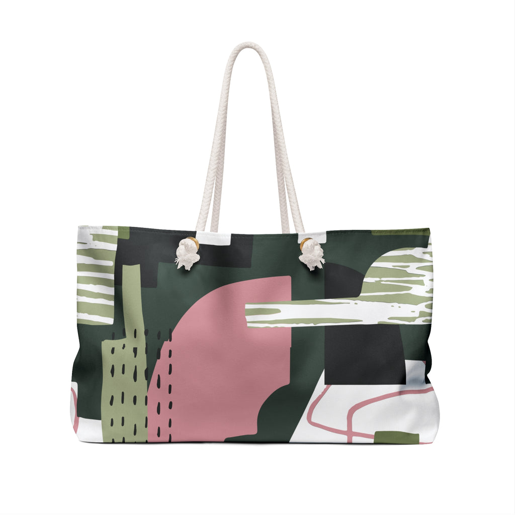 Abstract Oasis Packable Oversized Multipurpose Weekender Bag, Carryall Tote, Beach Bag, Pink/Green/White