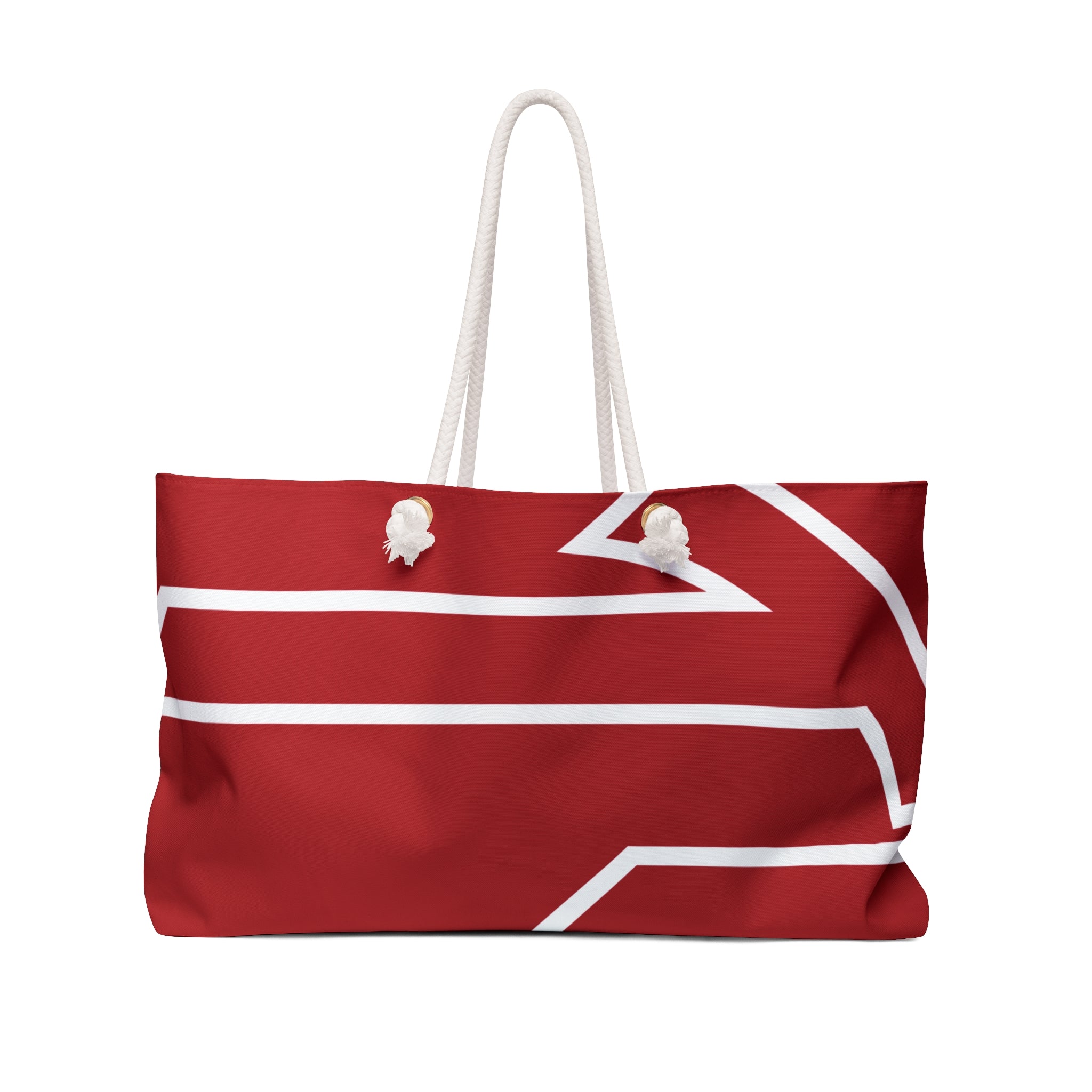 The Signia Custom Monogram Geometric Packable Oversized Multipurpose Weekender Bag, Carryall Tote, Beach Bag, Red/White